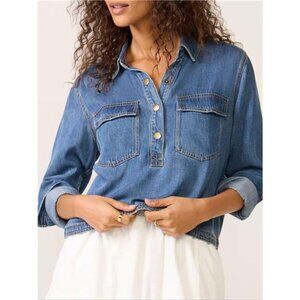 Half Snap Cropped Denim Top